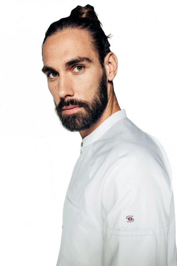 Koksbuis stretch met tricot en slim fit.