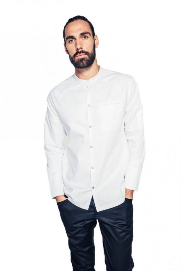 Koksbuis stretch met tricot en slimfit voorzijde.